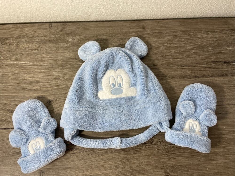Disney Parks Mickey Mouse Hat and Mitten Set Infant Baby Blue
